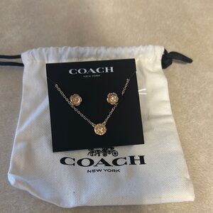 Coach Gold Flower Earrings and Necklace Set